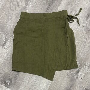 meraki Olive Green Asymmetrical Wrap Skirt